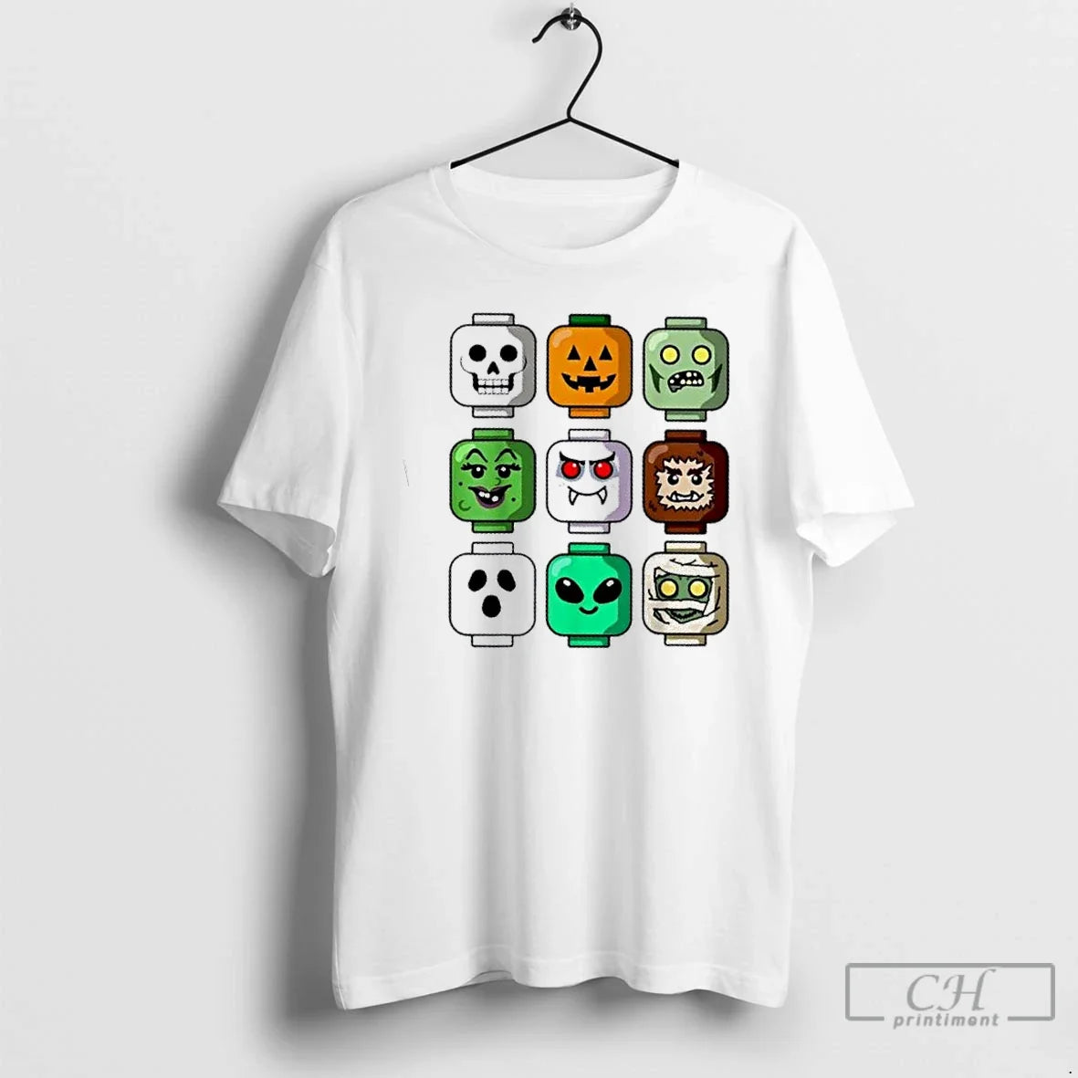 Premium Halloween Building Brick Head Pumpkin Ghost - Adult & Kids T-Shirts, Sweatshirts & Hoodies apparel design preview 1