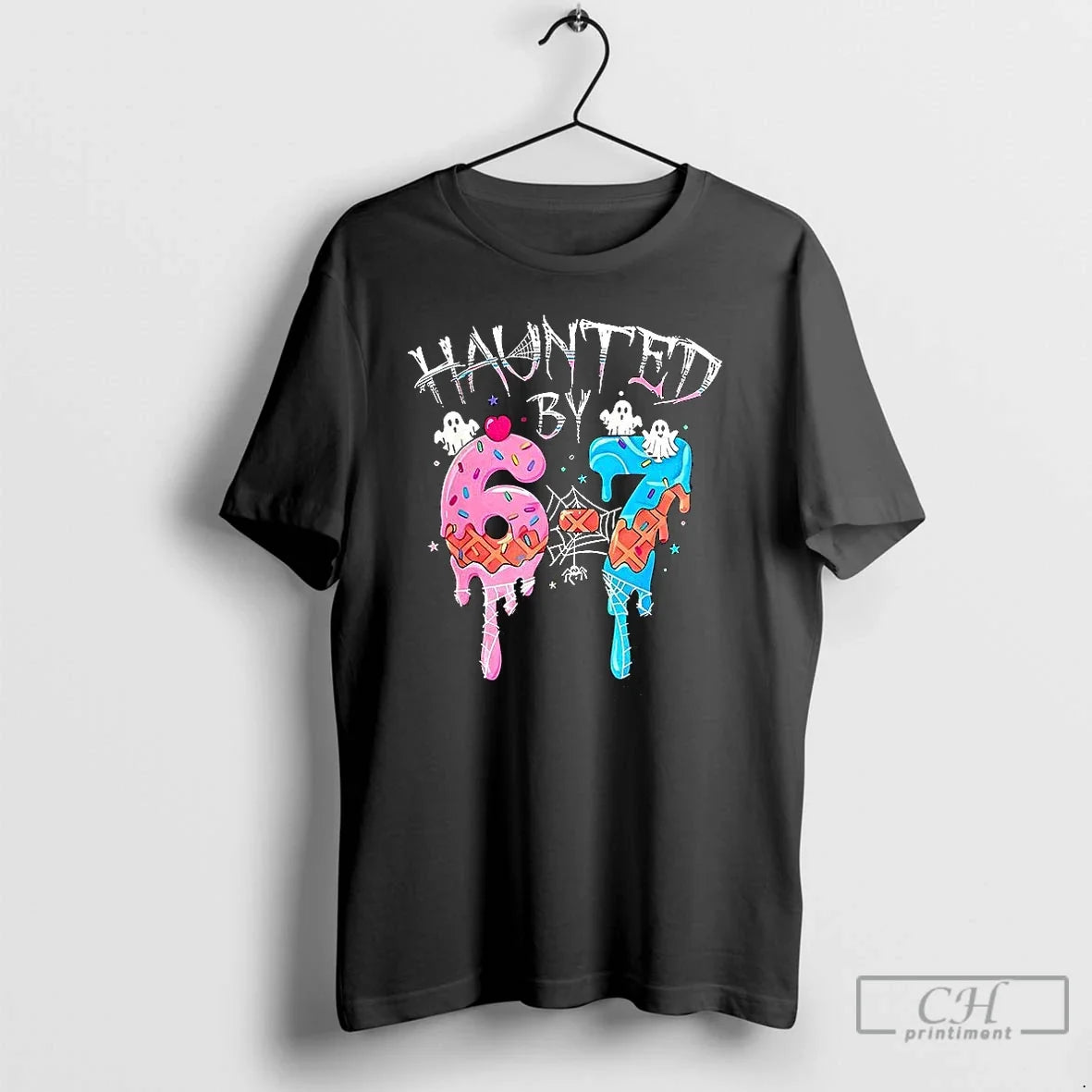 Premium Haunted By 6 7 Halloween Ghost Gen Alpha Meme - Adult & Kids T-Shirts, Sweatshirts & Hoodies apparel design preview 1
