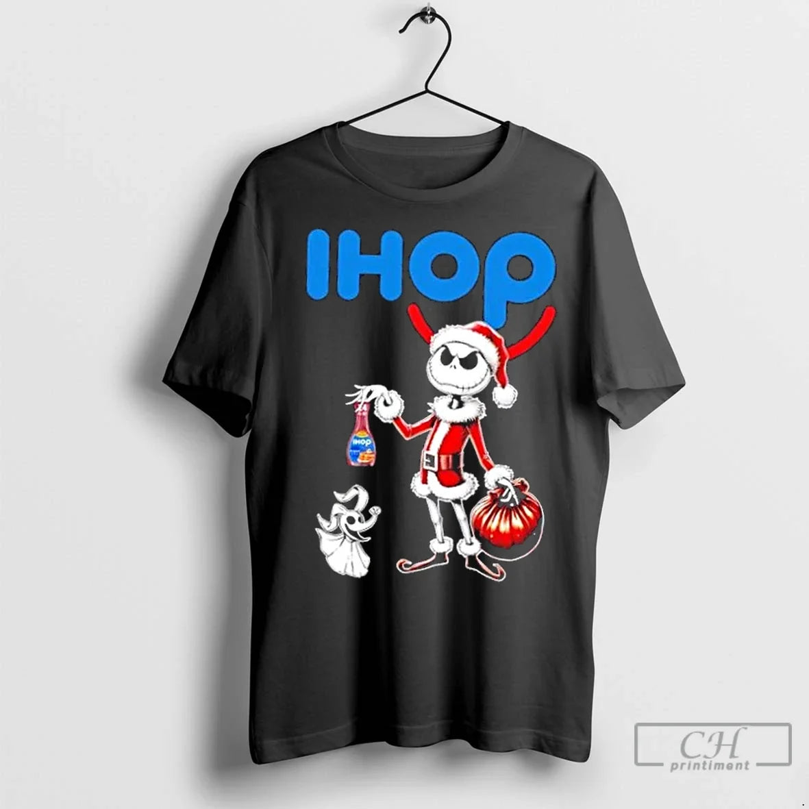 Premium Ihop X Jack Skellington Santa Isnt Real - Adult & Kids T-Shirts, Sweatshirts & Hoodies apparel design preview 1