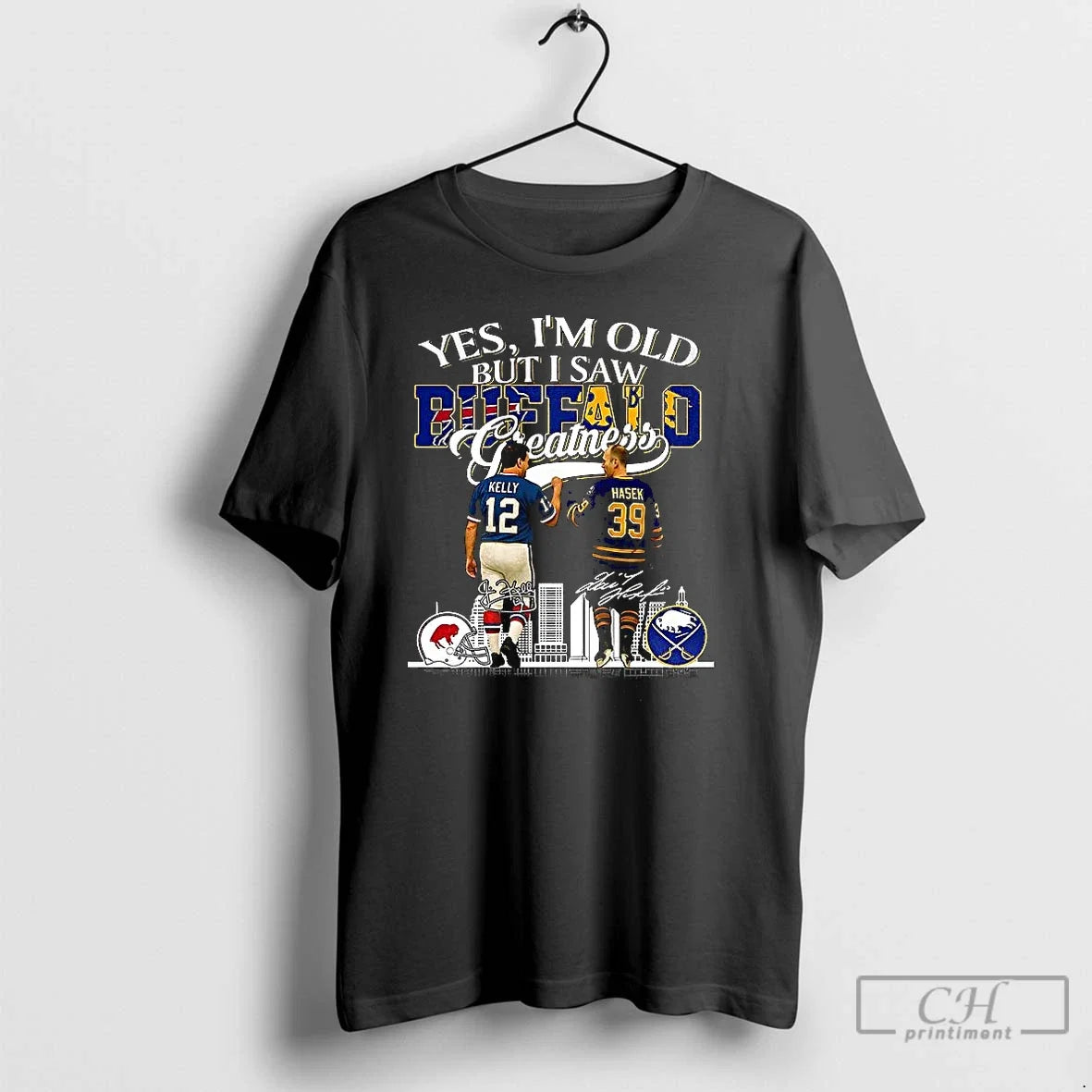 Premium Jim Kelly Bills And Dominik Hasek Sabres Yes - Adult & Kids T-Shirts, Sweatshirts & Hoodies apparel design preview 1