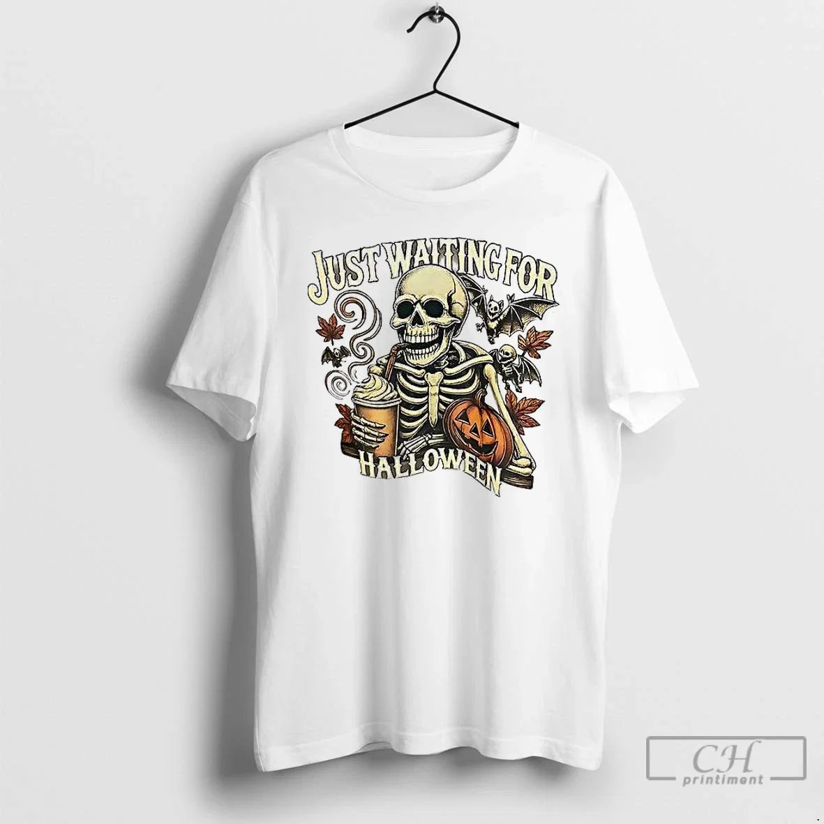 Premium Just Waiting For Halloween Skeleton Coffee - Adult & Kids T-Shirts, Sweatshirts & Hoodies apparel design preview 1