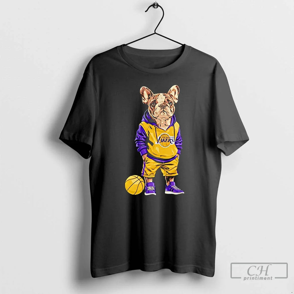 Premium Los Angeles Lakers X Bulldog Hoop Dogs - Adult & Kids T-Shirts, Sweatshirts & Hoodies apparel design preview 1