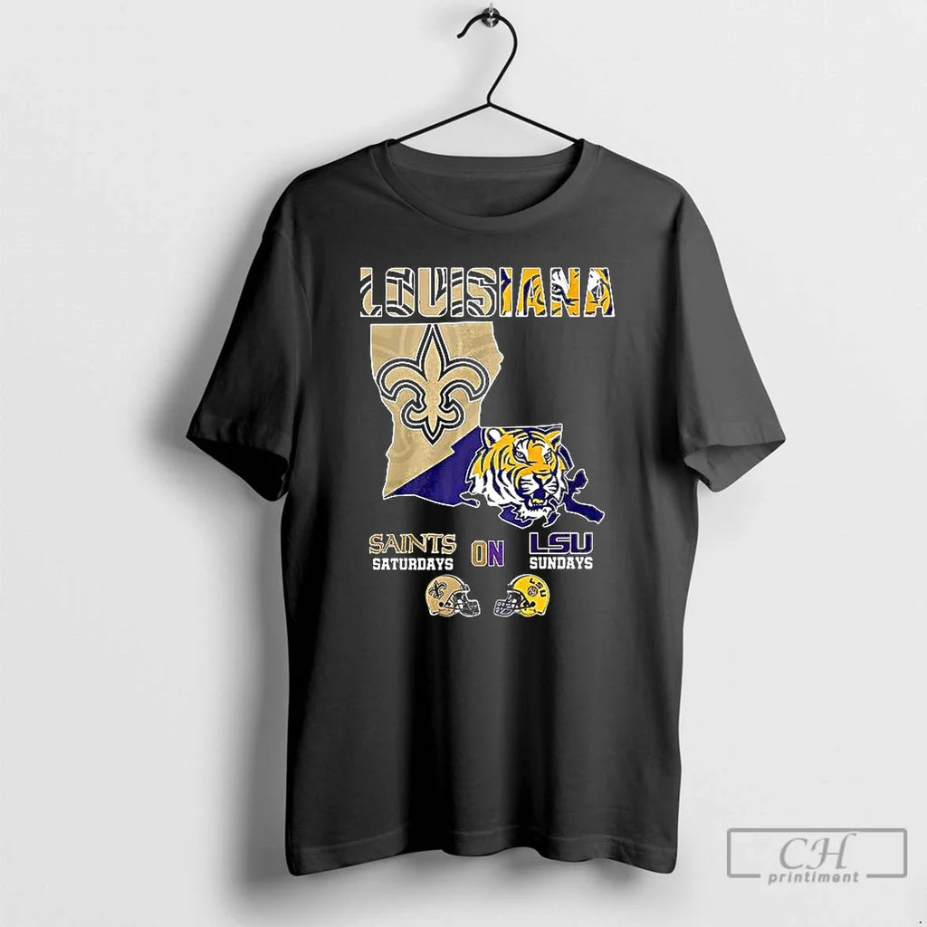 Premium Louisiana Saints Saturdays On Lsu Sundays Map - Adult & Kids T-Shirts, Sweatshirts & Hoodies apparel design preview 1