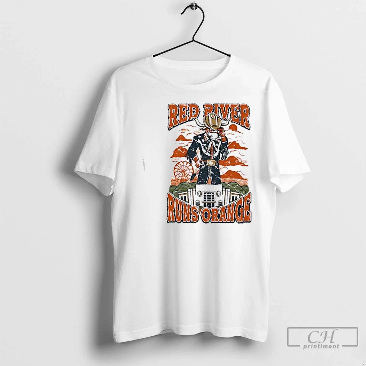 Premium Mascot Texas Longhorns Red River Runs Orange - Adult & Kids T-Shirts, Sweatshirts & Hoodies apparel design preview 1