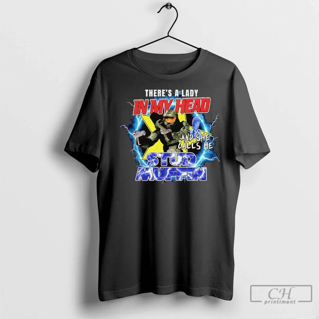 Premium Master Chief Theres A Lady In My Head And She - Adult & Kids T-Shirts, Sweatshirts & Hoodies apparel design preview 1