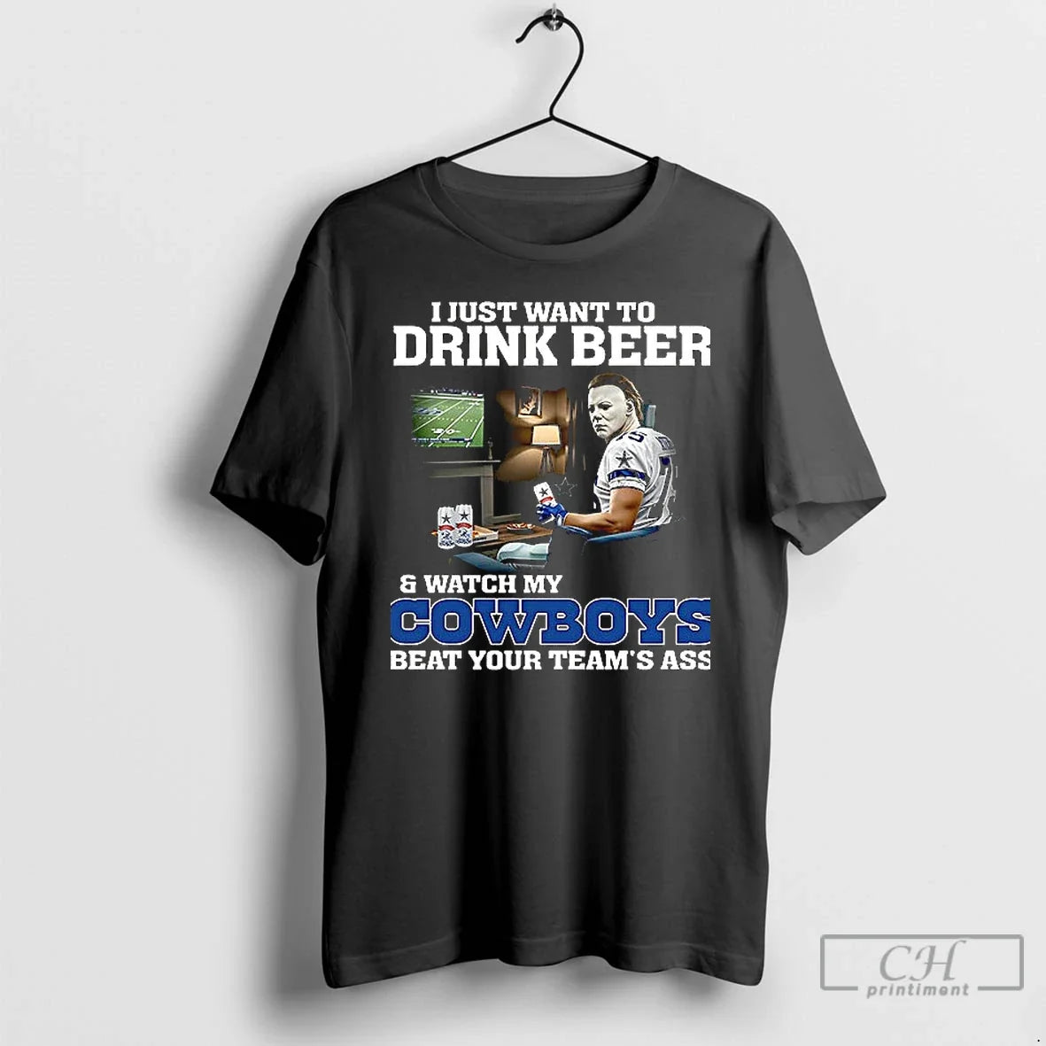 Premium Michael Myers I Just Want To Drink Beer Watch - Adult & Kids T-Shirts, Sweatshirts & Hoodies apparel design preview 1