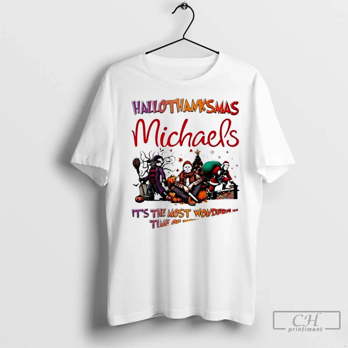 Premium Michaels X Horror Movies Happy Hallothanksmas - Adult & Kids T-Shirts, Sweatshirts & Hoodies apparel design preview 1