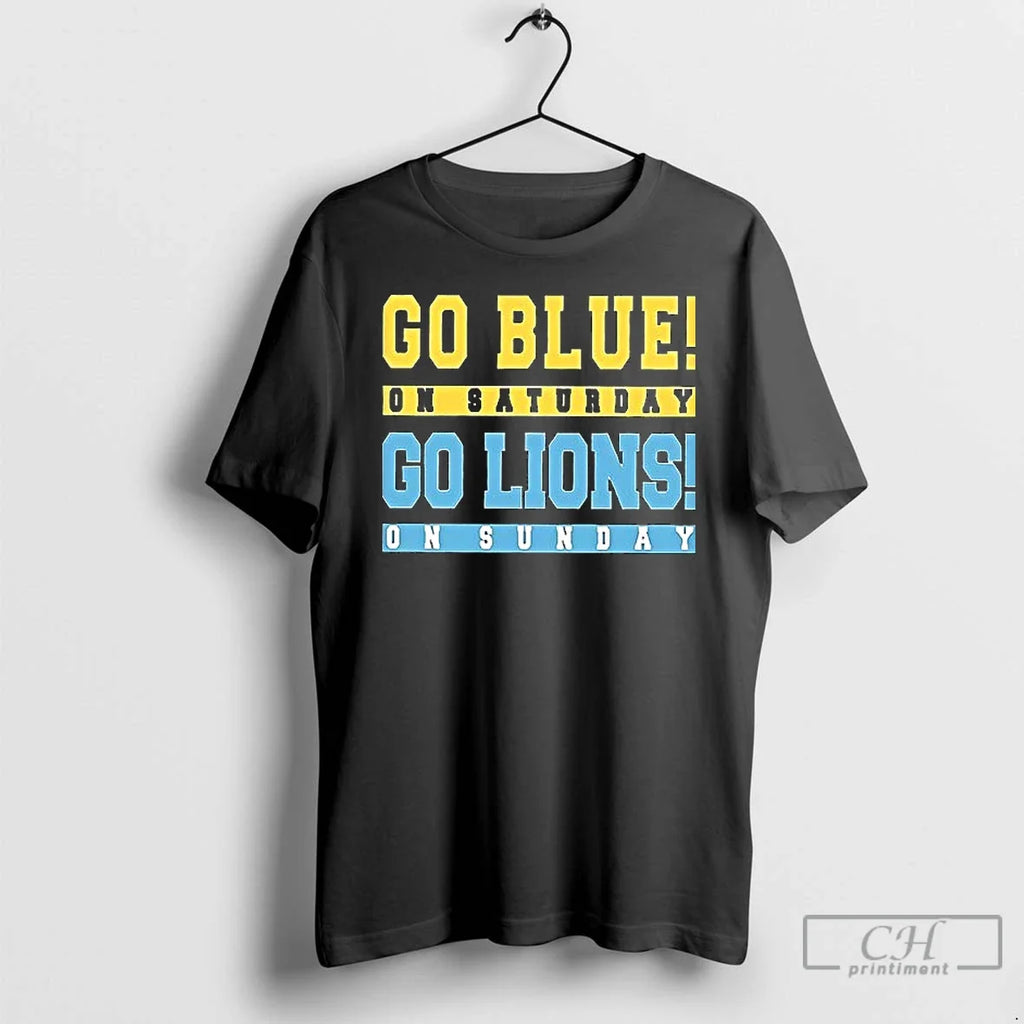 Premium Michigan Wolvenes Detroit Lions Go Blue - Adult & Kids T-Shirts, Sweatshirts & Hoodies apparel design preview 1