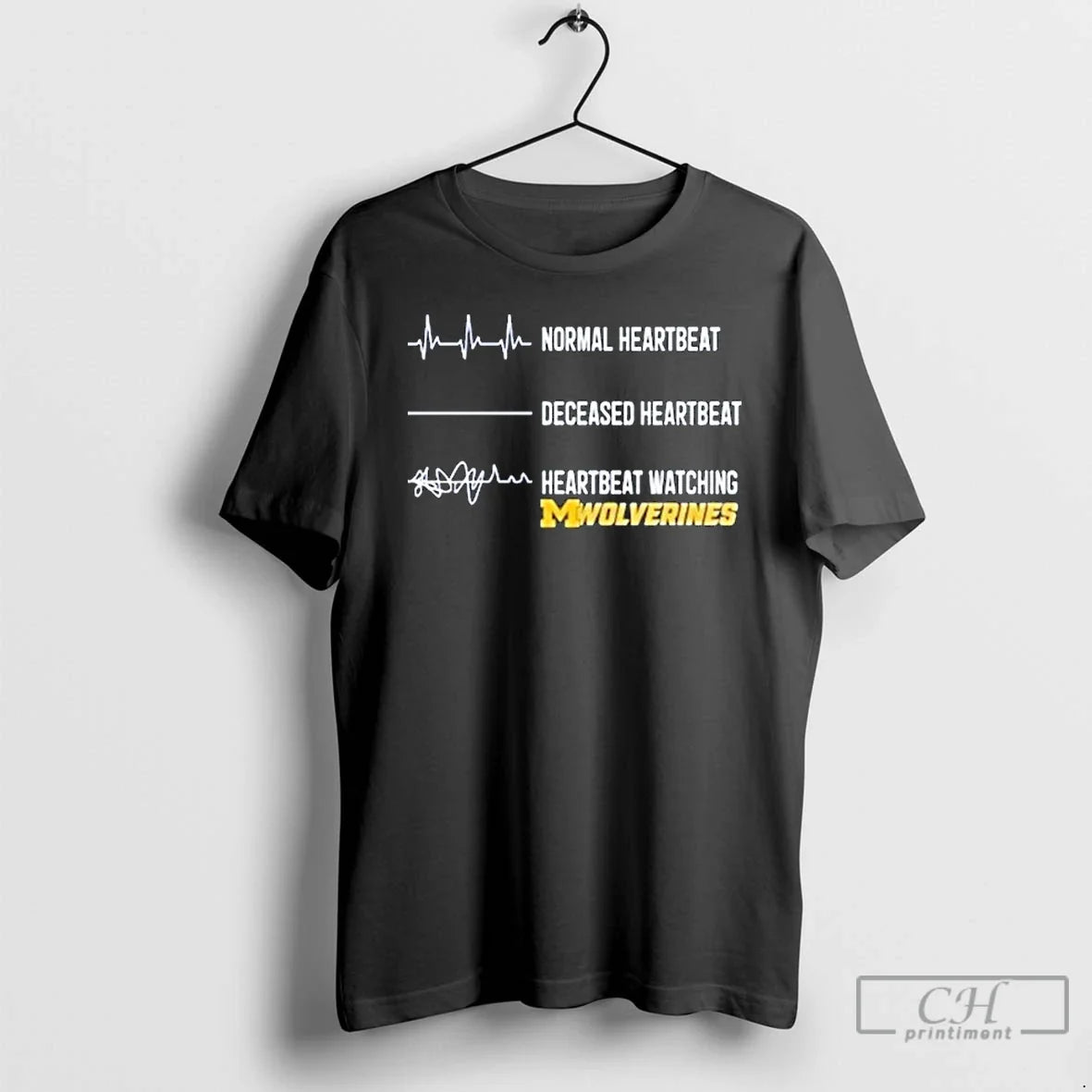 Premium Michigan Wolverines Normal Heartbeat Deceased - Adult & Kids T-Shirts, Sweatshirts & Hoodies apparel design preview 1