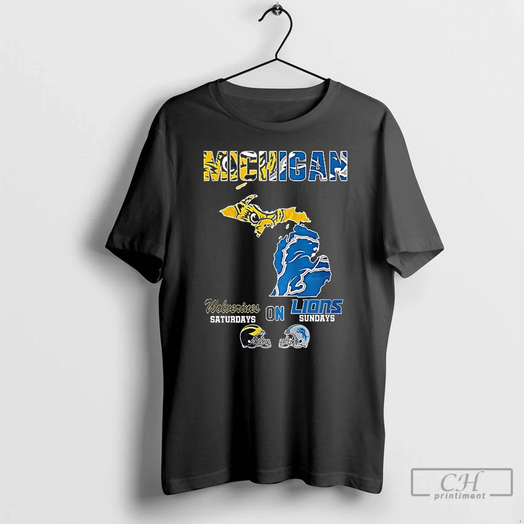 Premium Michigan Wolverines Saturdays On Lions - Adult & Kids T-Shirts, Sweatshirts & Hoodies apparel design preview 1