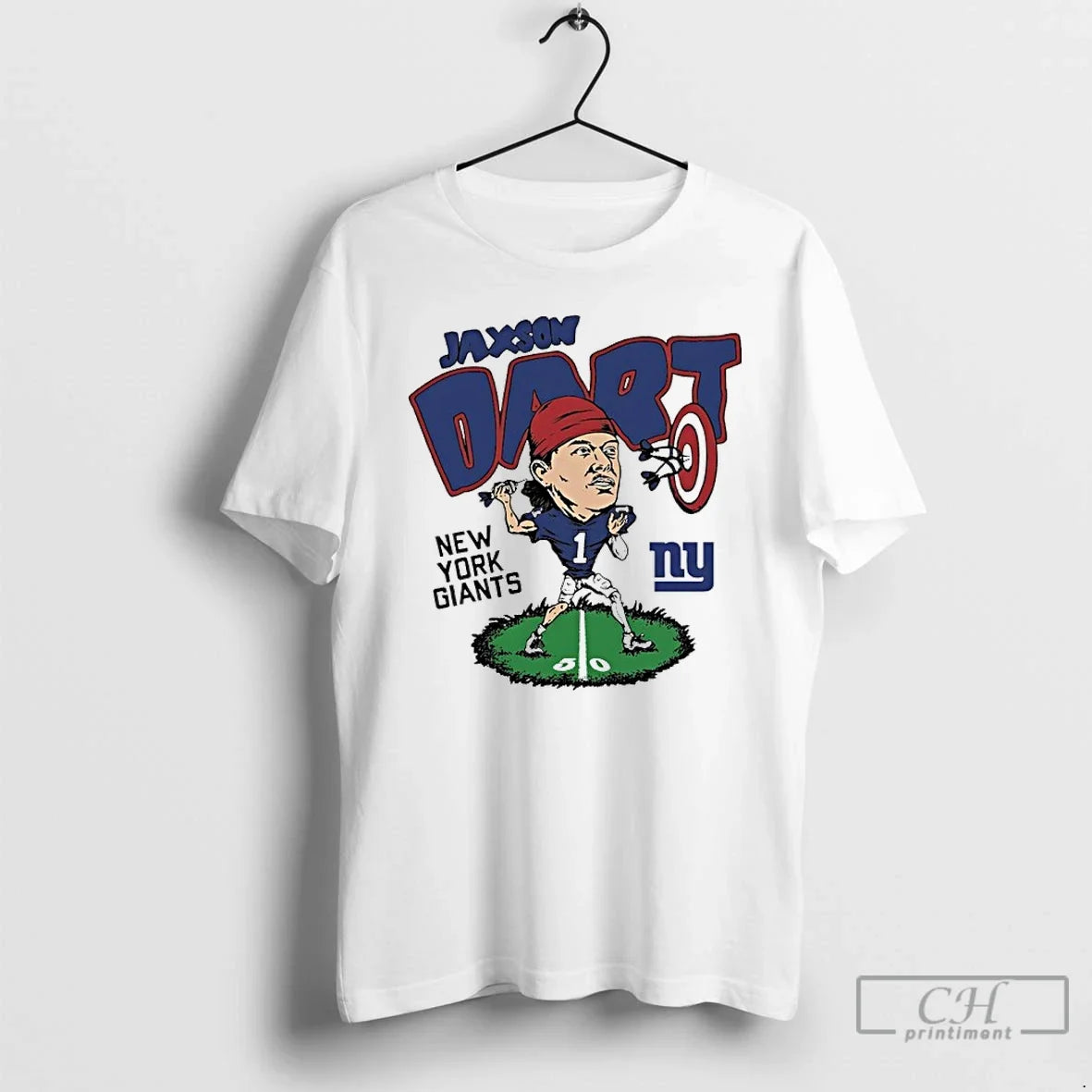 Premium New York Giants Jaxson Dart Player Caricature - Adult & Kids T-Shirts, Sweatshirts & Hoodies apparel design preview 1