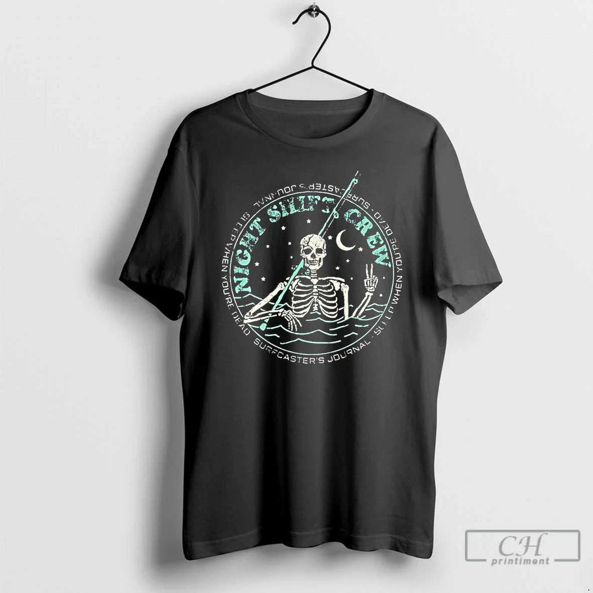 Premium Night Shift Crew Skeleton Fishing - Adult & Kids T-Shirts, Sweatshirts & Hoodies apparel design preview 1