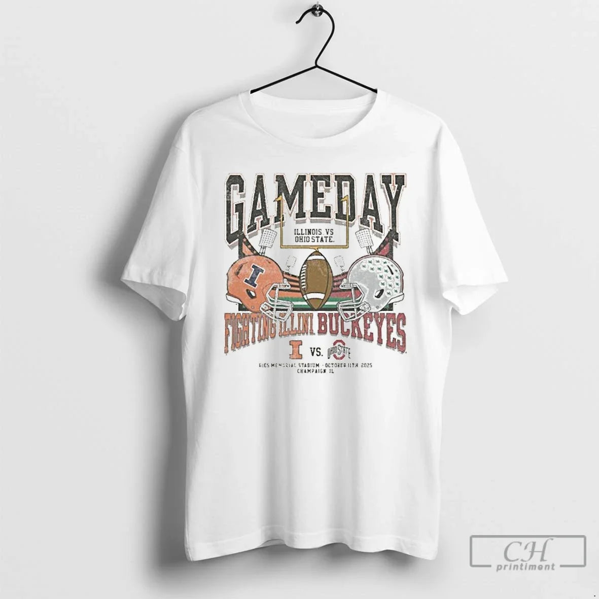 Premium Osu Vs Illinois 2025 Gameday Matchup Helmet - Adult & Kids T-Shirts, Sweatshirts & Hoodies apparel design preview 1