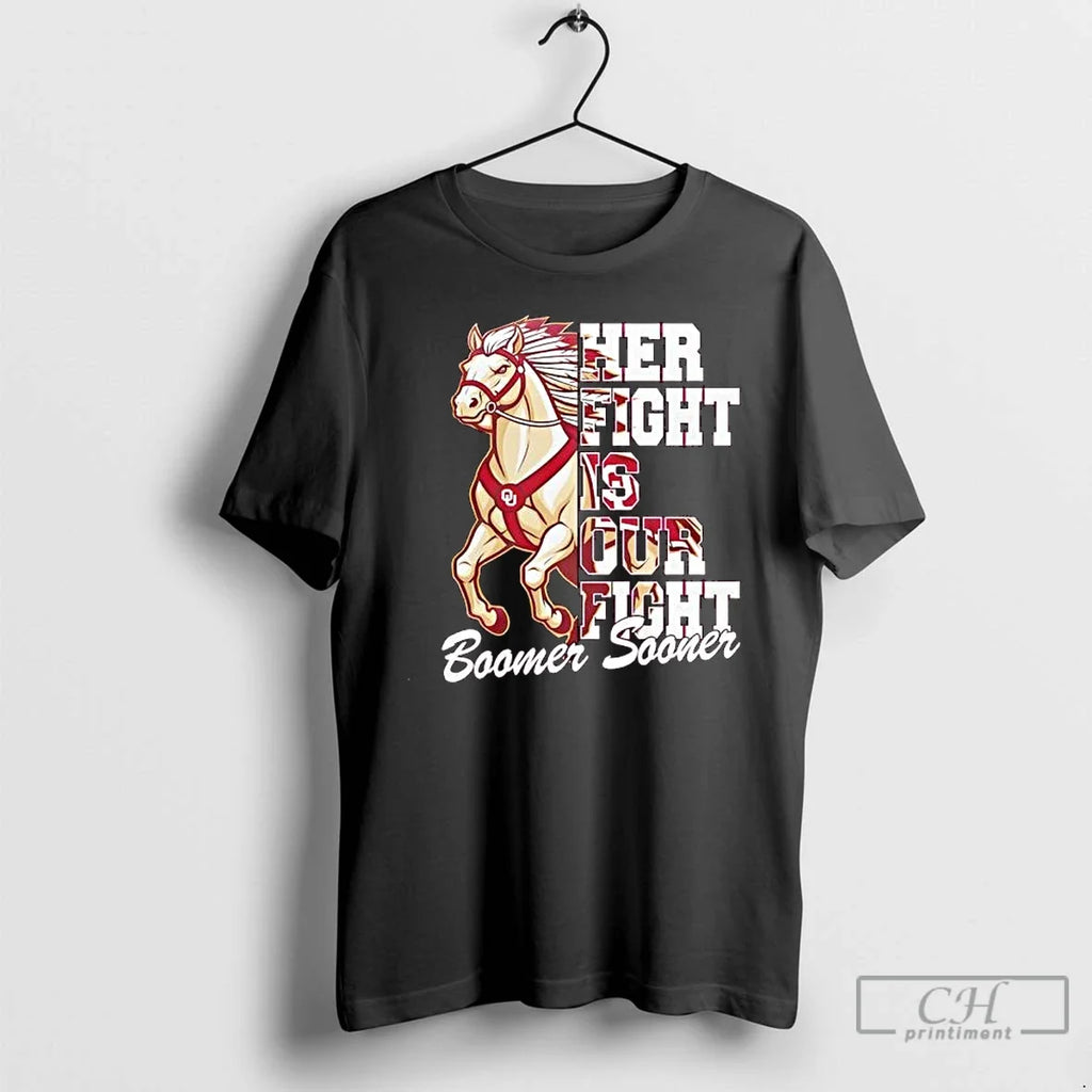 Premium Oklahoma Sooners Tackle Cancer Her Fight Is - Adult & Kids T-Shirts, Sweatshirts & Hoodies apparel design preview 1