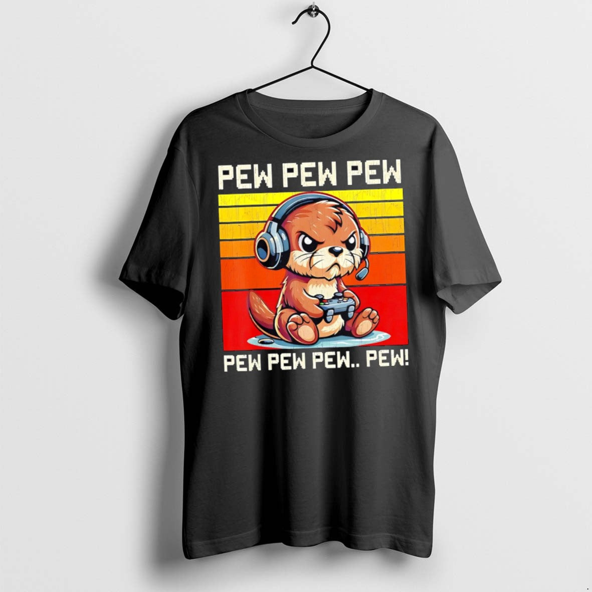 Premium Otter Gamer Pew Vintage - Adult & Kids T-Shirts, Sweatshirts & Hoodies apparel design preview 1