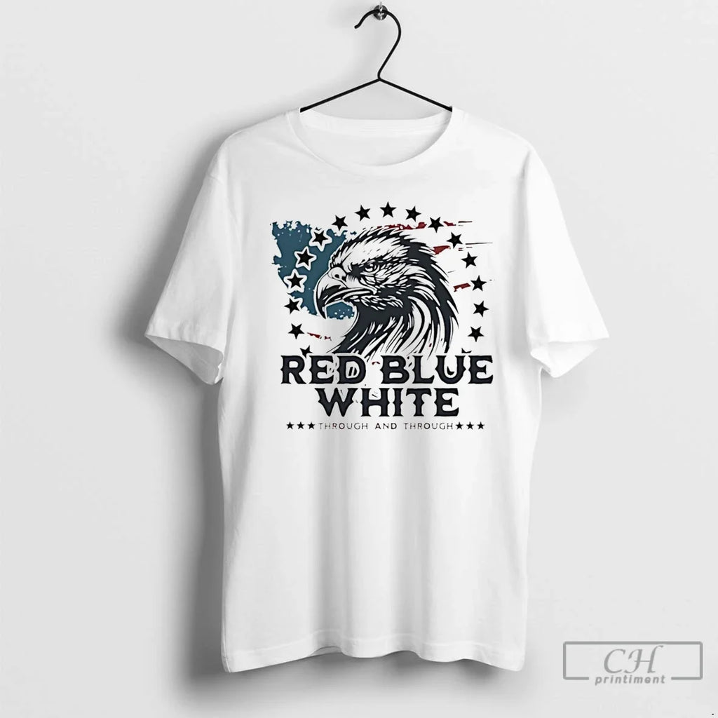 Premium Patriotic Eagle Red Blue White Through And - Adult & Kids T-Shirts, Sweatshirts & Hoodies apparel design preview 1