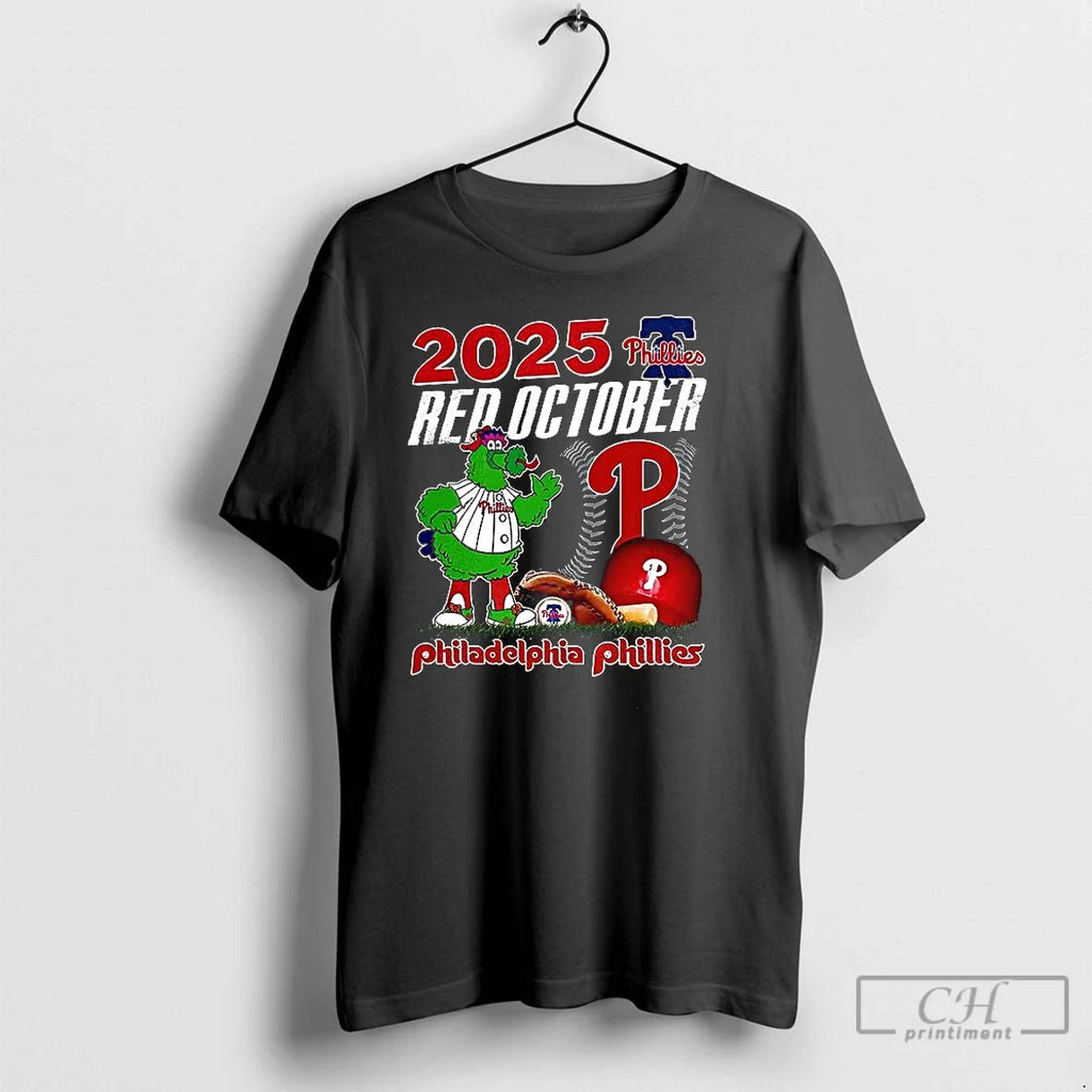 Premium Philadelphia Phillies Red October 2025 Mascot - Adult & Kids T-Shirts, Sweatshirts & Hoodies apparel design preview 1