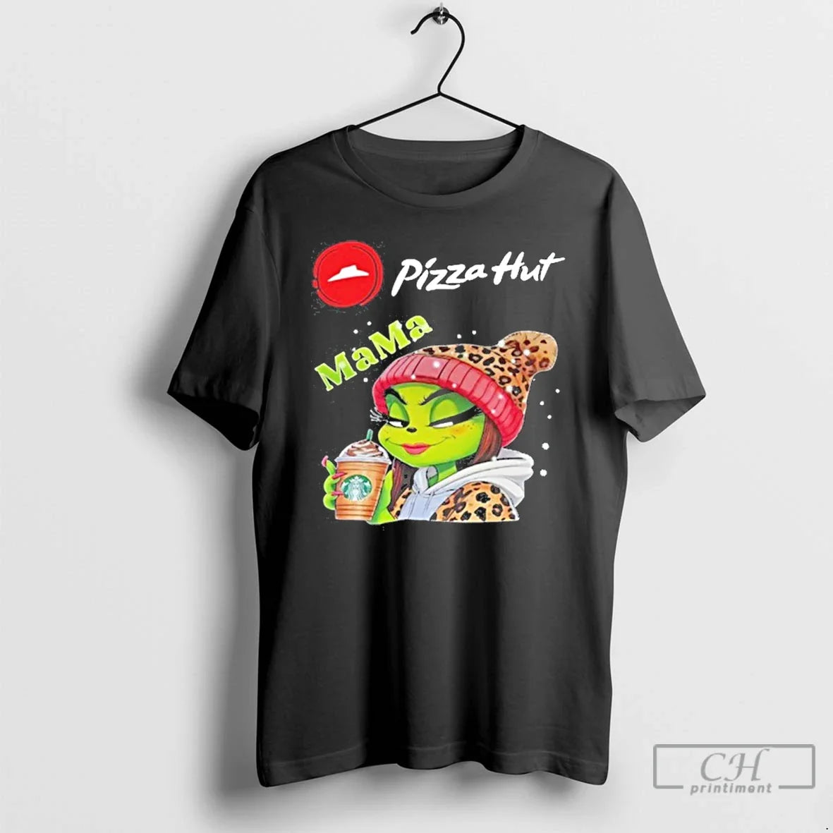 Premium Pizza Hut Logo Mama Grinch Drink Coffee - Adult & Kids T-Shirts, Sweatshirts & Hoodies apparel design preview 1