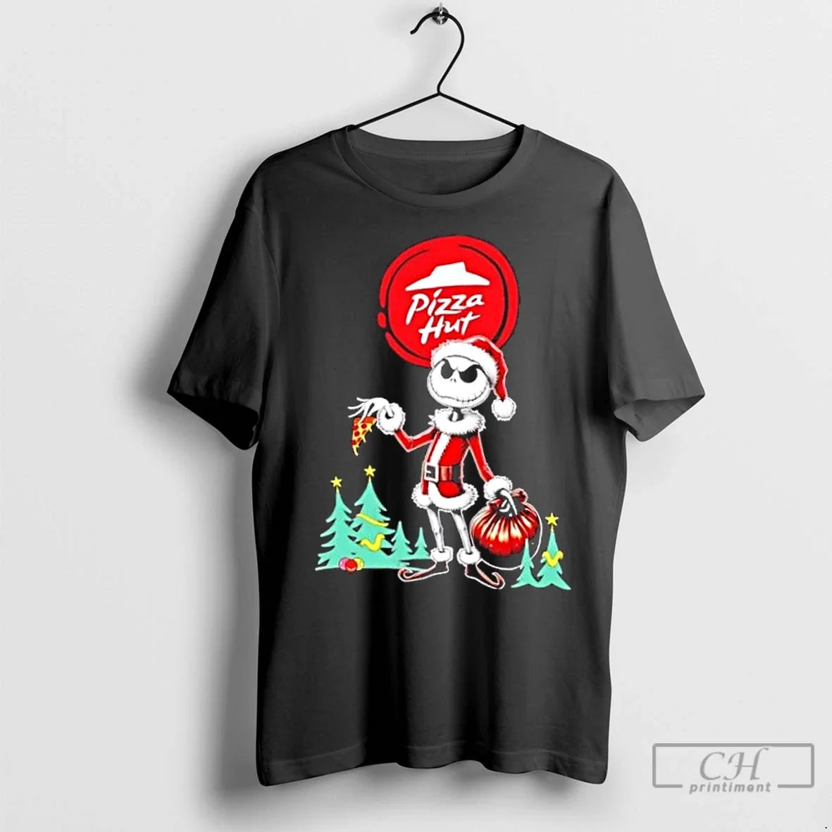 Premium Pizza Hut X Jack Skellington Santa Isnt Real - Adult & Kids T-Shirts, Sweatshirts & Hoodies apparel design preview 1