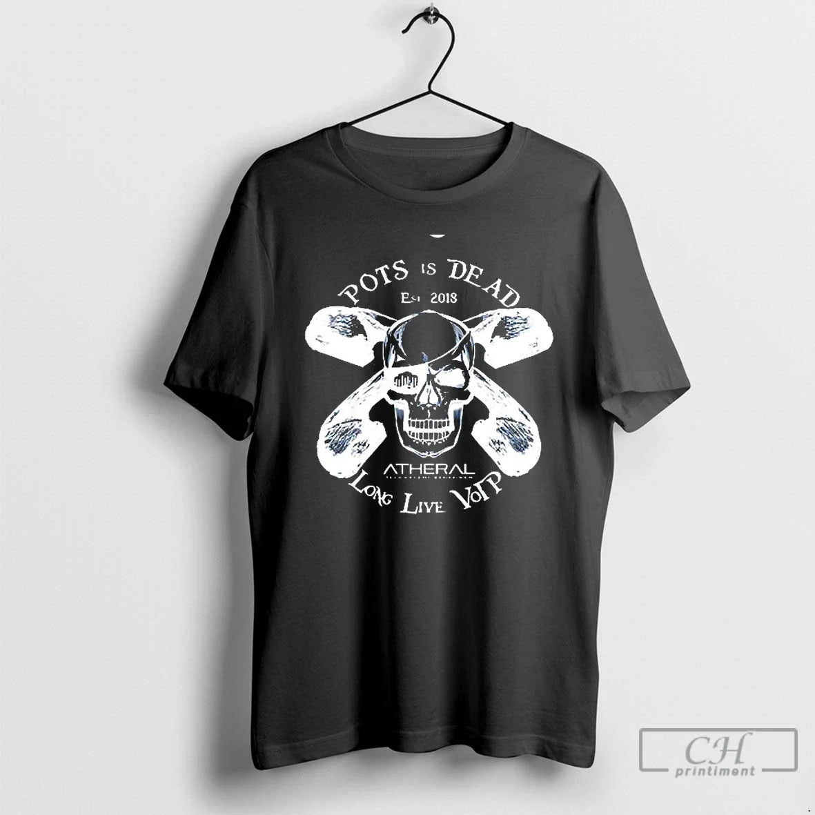 Premium Pots Is Dead Long Live Voip Skull Vintage - Adult & Kids T-Shirts, Sweatshirts & Hoodies apparel design preview 1