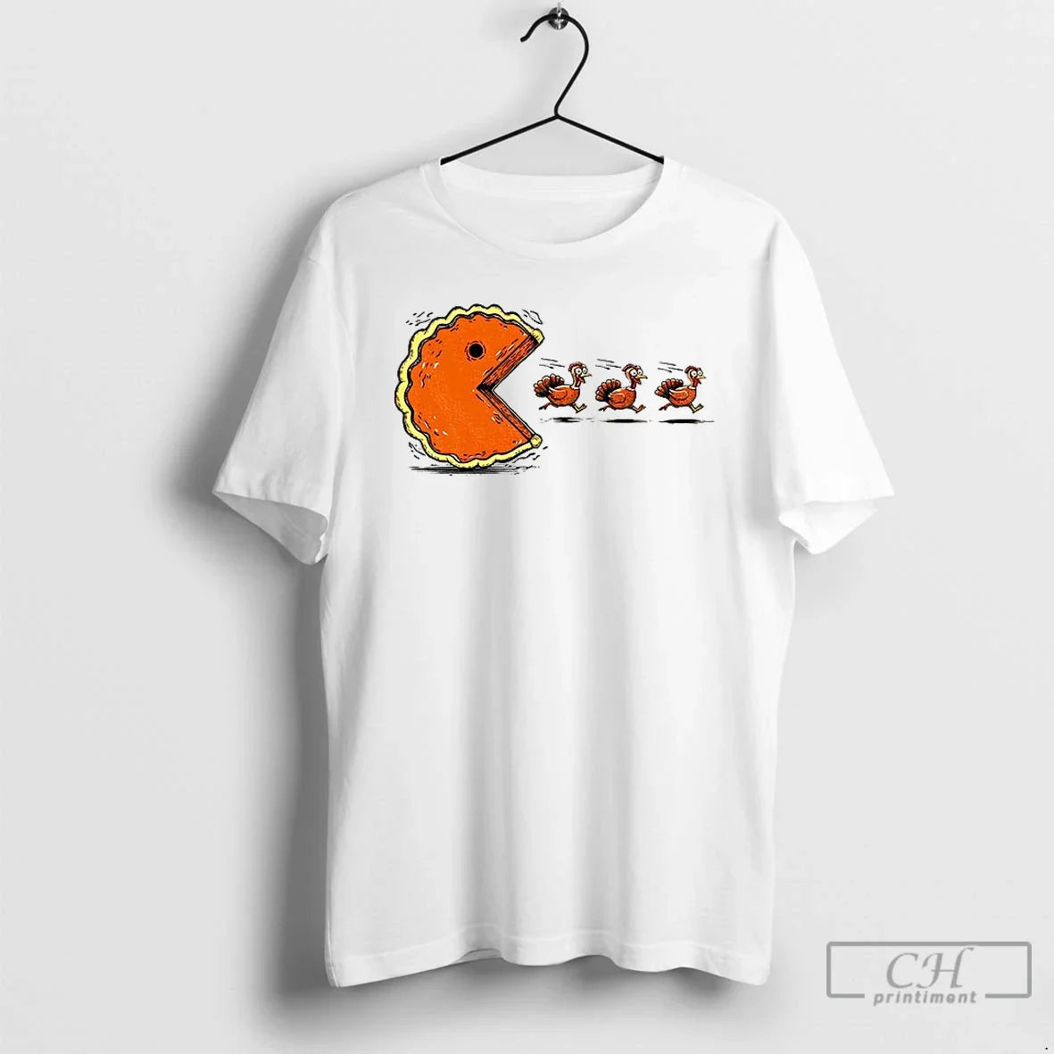 Premium Pumpkin Pie Chasing Thanksgiving Turkey - Adult & Kids T-Shirts, Sweatshirts & Hoodies apparel design preview 1