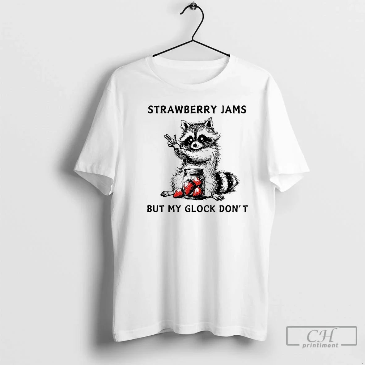 Premium Racccoon Strawberry Jams But My Gloock Dont - Adult & Kids T-Shirts, Sweatshirts & Hoodies apparel design preview 1