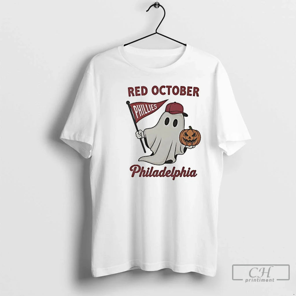 Premium Red October Philadelphia Phillies Ghost - Adult & Kids T-Shirts, Sweatshirts & Hoodies apparel design preview 1