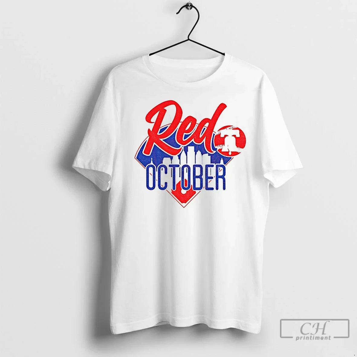 Premium Red October Philly Baseball Skyline - Adult & Kids T-Shirts, Sweatshirts & Hoodies apparel design preview 1