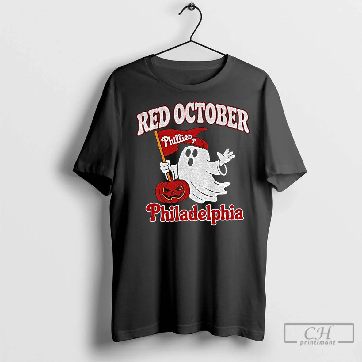 Premium Retro Red October Ghost Philadelphia Baseball - Adult & Kids T-Shirts, Sweatshirts & Hoodies apparel design preview 1