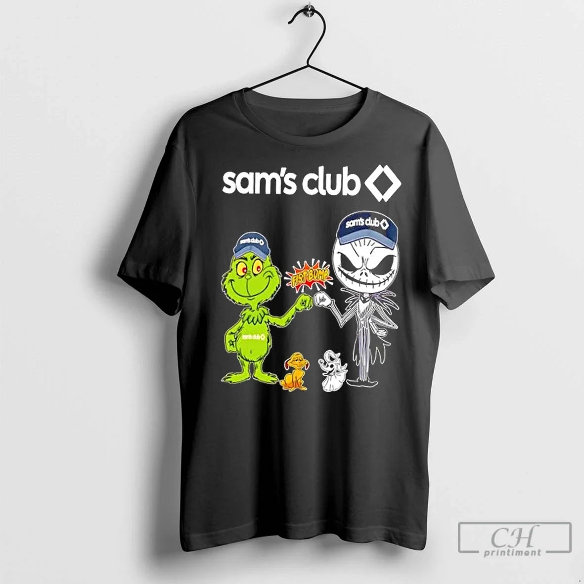 Premium Sams Club X Grinch And Jack Skellington Fist - Adult & Kids T-Shirts, Sweatshirts & Hoodies apparel design preview 1