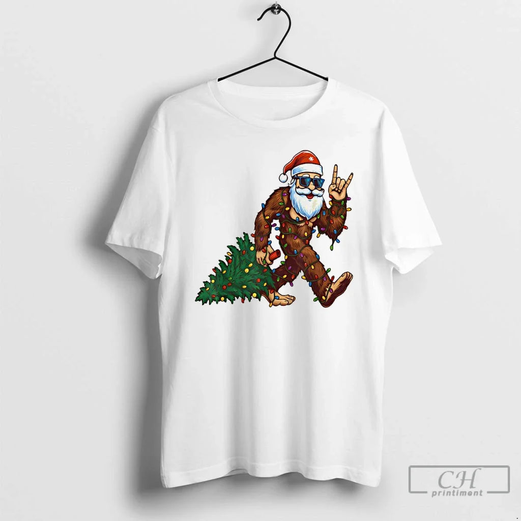 Premium Santa Bigfoot Christmas Tree Xmas - Adult & Kids T-Shirts, Sweatshirts & Hoodies apparel design preview 1