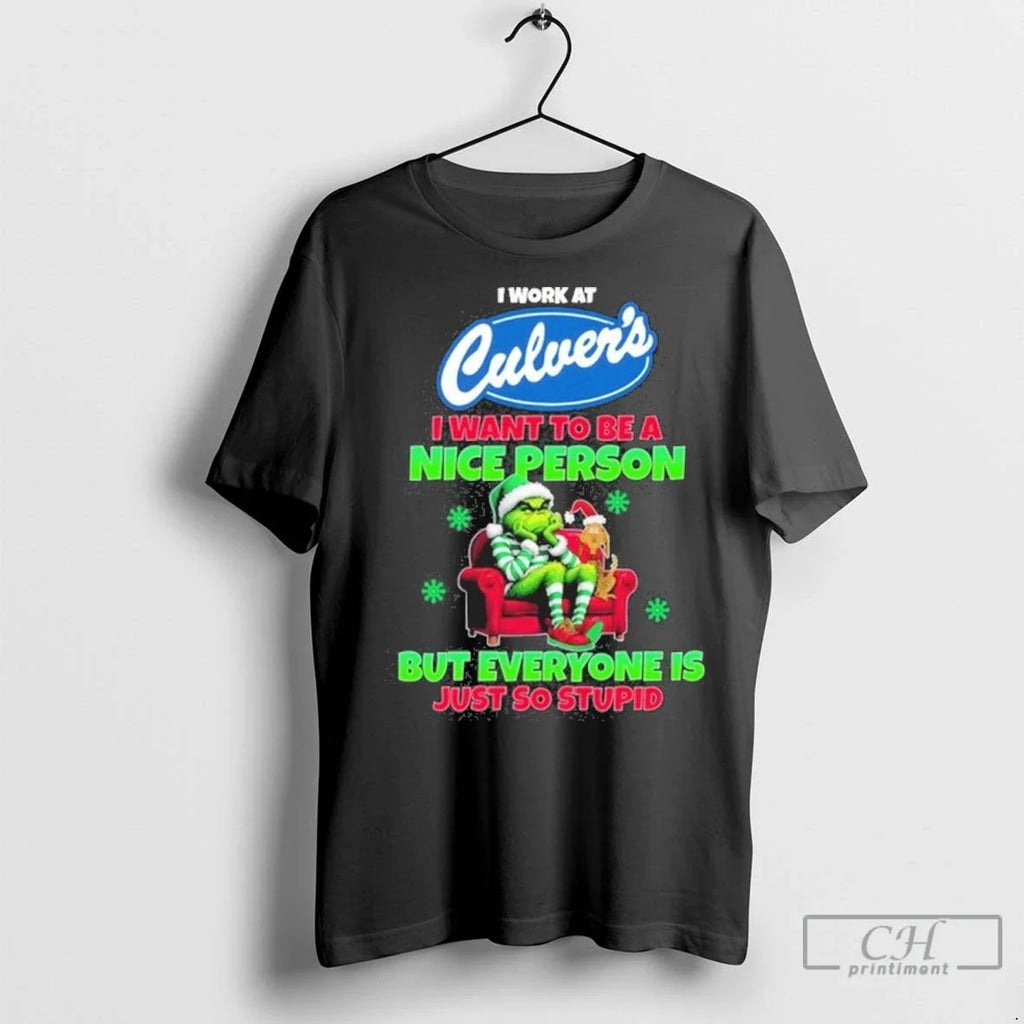 Premium Santa Grinch I Work At Culvers Logo Want To - Adult & Kids T-Shirts, Sweatshirts & Hoodies apparel design preview 1