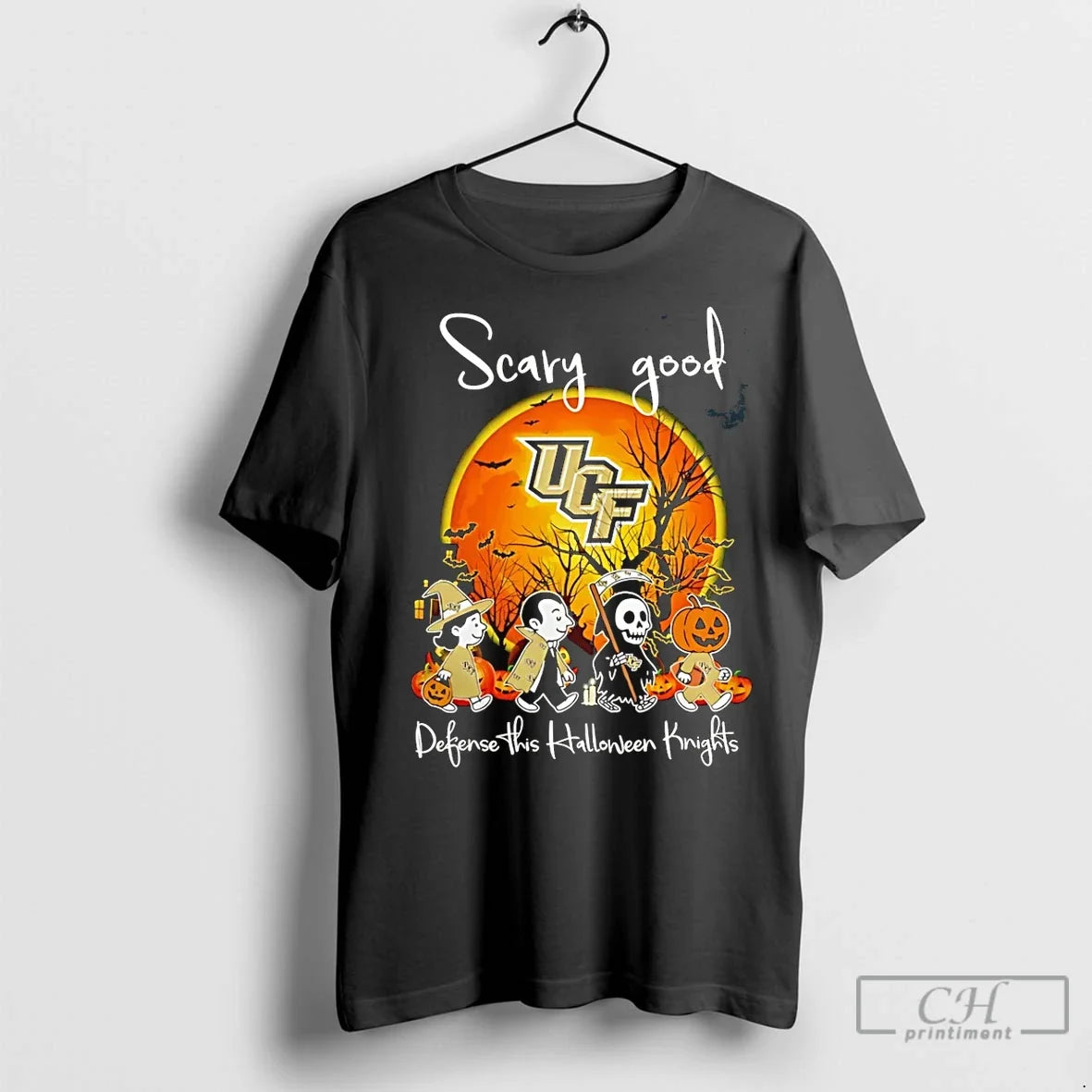 Premium Scary Good Defense This Halloween Ucf Knights - Adult & Kids T-Shirts, Sweatshirts & Hoodies apparel design preview 1
