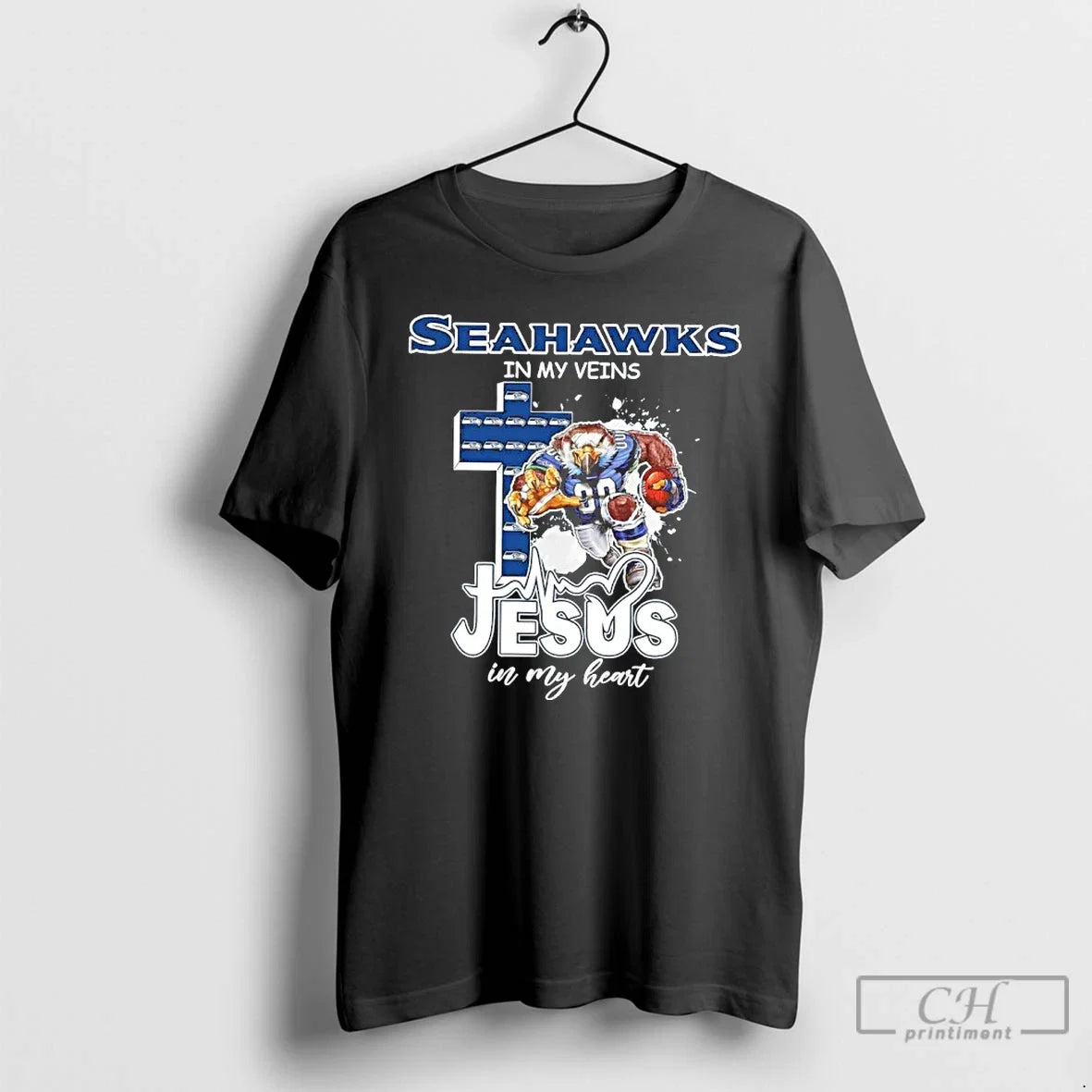 Premium Seahawks In My Veins Jesus Heart - Adult & Kids T-Shirts, Sweatshirts & Hoodies apparel design preview 1