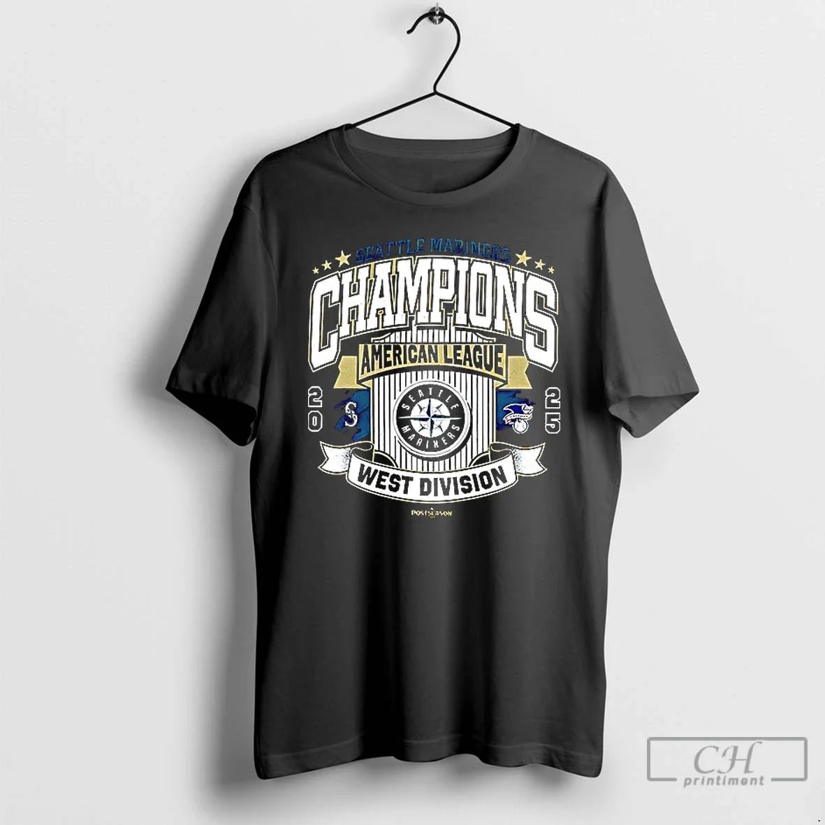 Premium Seattle Mariners 2025 Al West Division - Adult & Kids T-Shirts, Sweatshirts & Hoodies apparel design preview 1