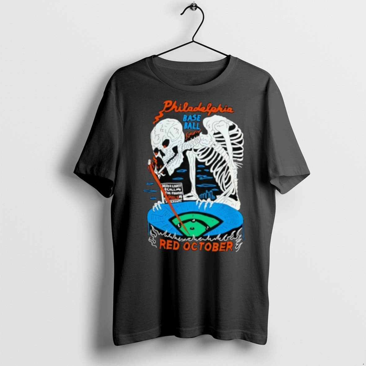 Premium Skeleton Philadelphia Phillies Baseball Red - Adult & Kids T-Shirts, Sweatshirts & Hoodies apparel design preview 1
