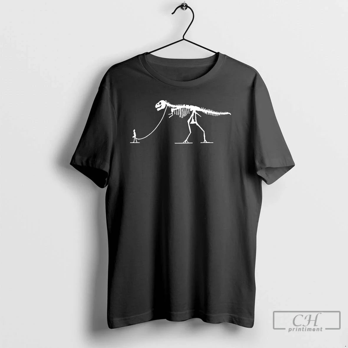 Premium Skeleton Man Walking Dinosaur Pet - Adult & Kids T-Shirts, Sweatshirts & Hoodies apparel design preview 1