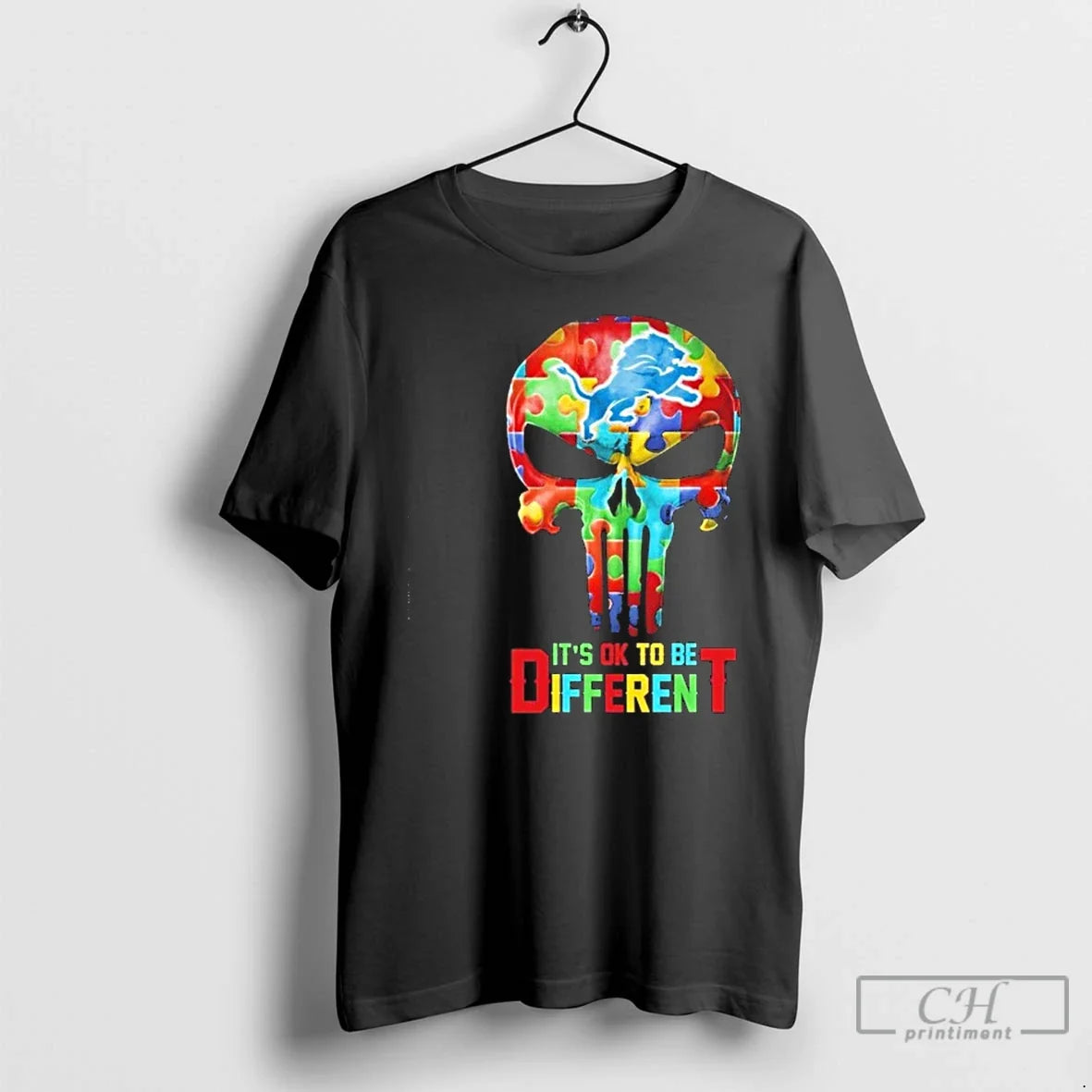 Premium Skull X Detroit Lions Autism Its Ok To Be - Adult & Kids T-Shirts, Sweatshirts & Hoodies apparel design preview 1