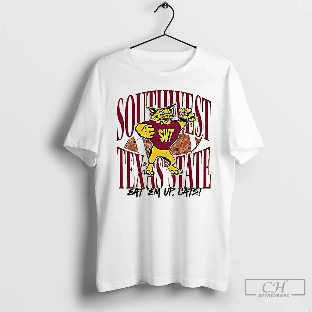 Premium Southwest Texas State 1990s Eat Em Up Cats - Adult & Kids T-Shirts, Sweatshirts & Hoodies apparel design preview 1