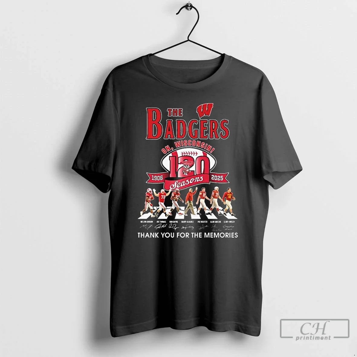 Premium The Badgers On Wisconsin 1906 2025 120 Season - Adult & Kids T-Shirts, Sweatshirts & Hoodies apparel design preview 1