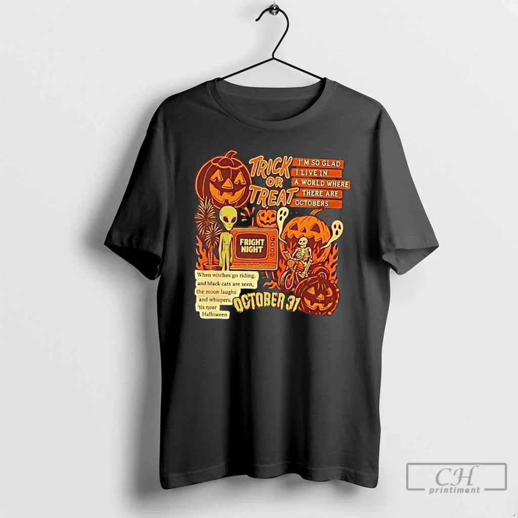 Premium Trick Or Treat Alien Skeleton Riding And - Adult & Kids T-Shirts, Sweatshirts & Hoodies apparel design preview 1