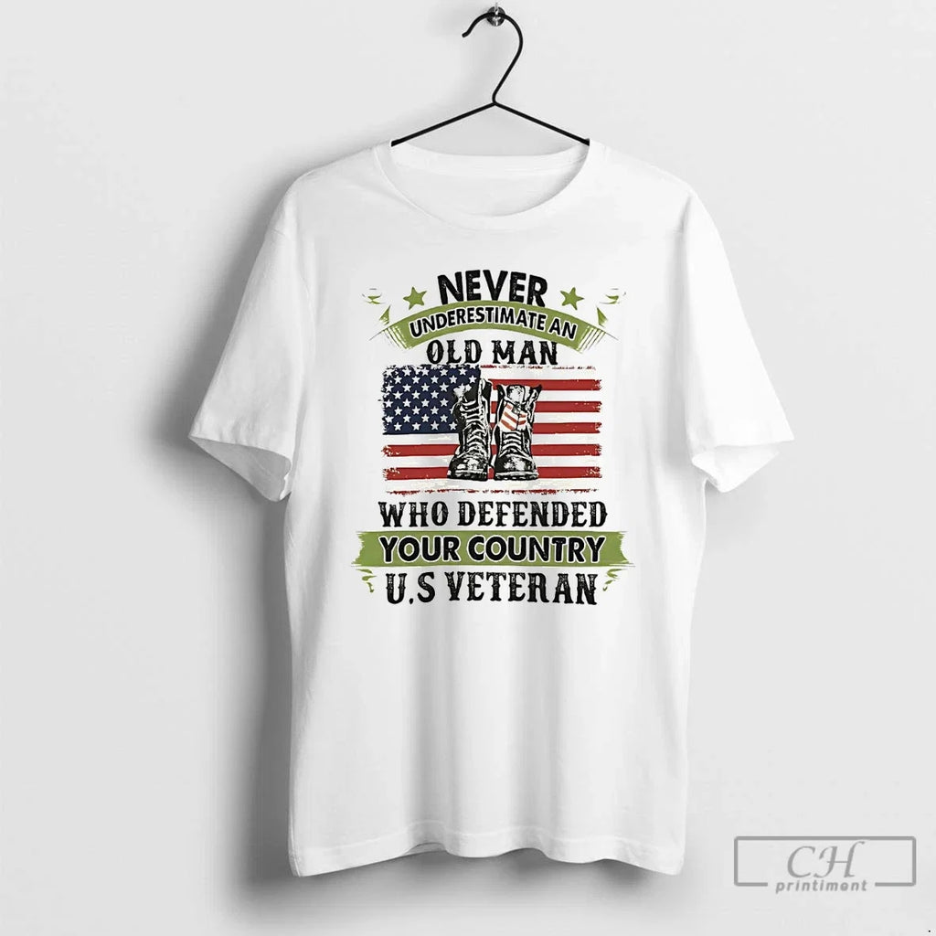 Premium Us Veteran Never Underestimate An Old Man Who - Adult & Kids T-Shirts, Sweatshirts & Hoodies apparel design preview 1