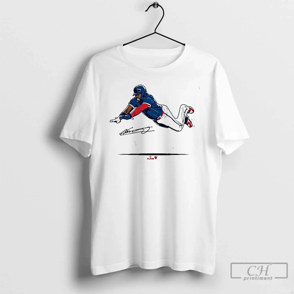 Premium Vladimir Guerrero Jr Super Vlad Flying Slide - Adult & Kids T-Shirts, Sweatshirts & Hoodies apparel design preview 1