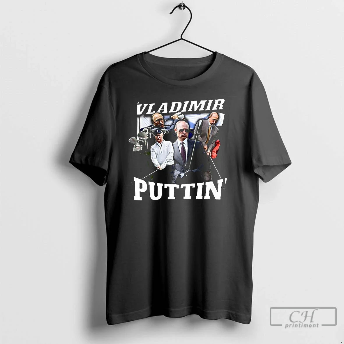 Premium Vladimir Puttin Putin Playing Golf Flag - Adult & Kids T-Shirts, Sweatshirts & Hoodies apparel design preview 1