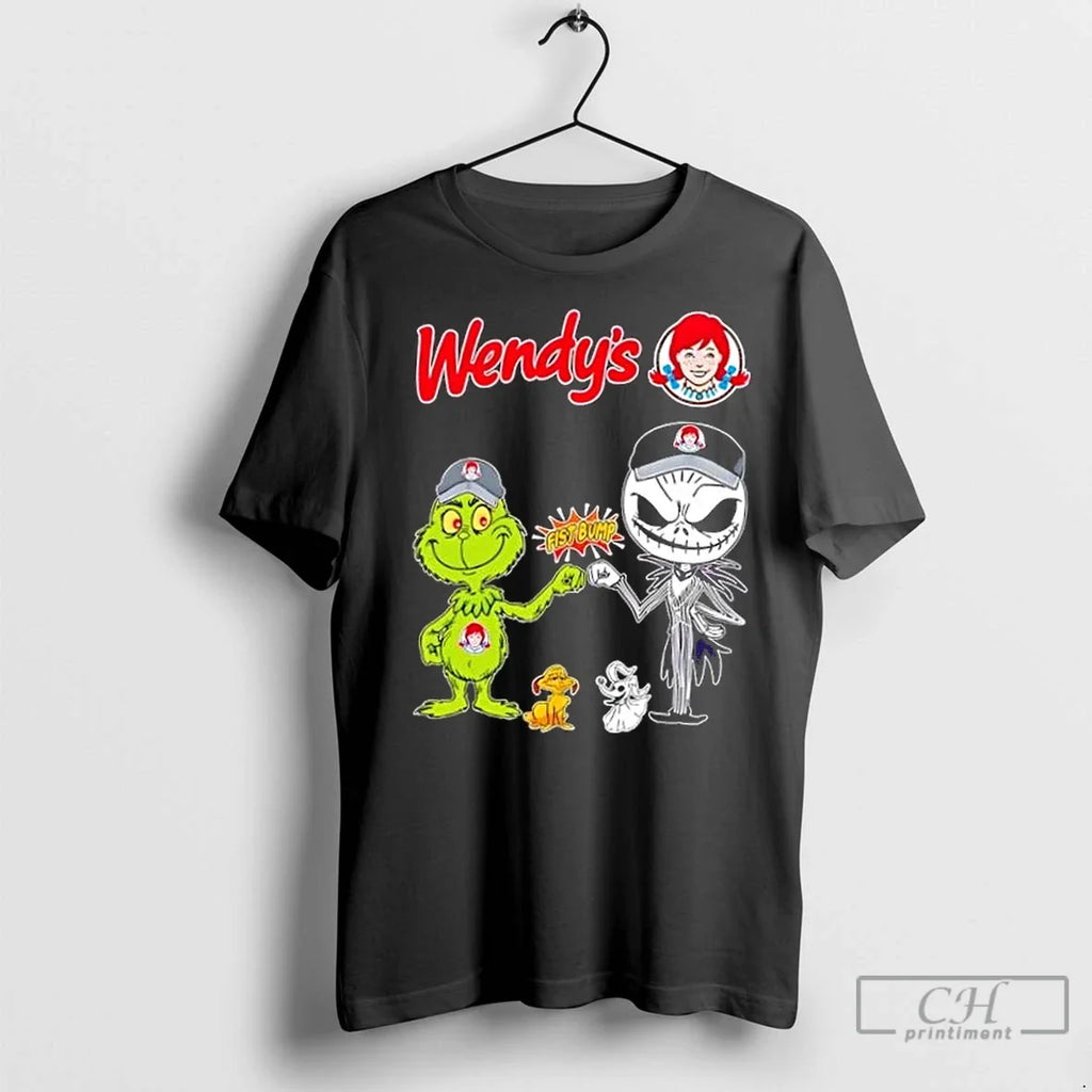 Premium Wendys X Grinch And Jack Skellington Fist - Adult & Kids T-Shirts, Sweatshirts & Hoodies apparel design preview 1