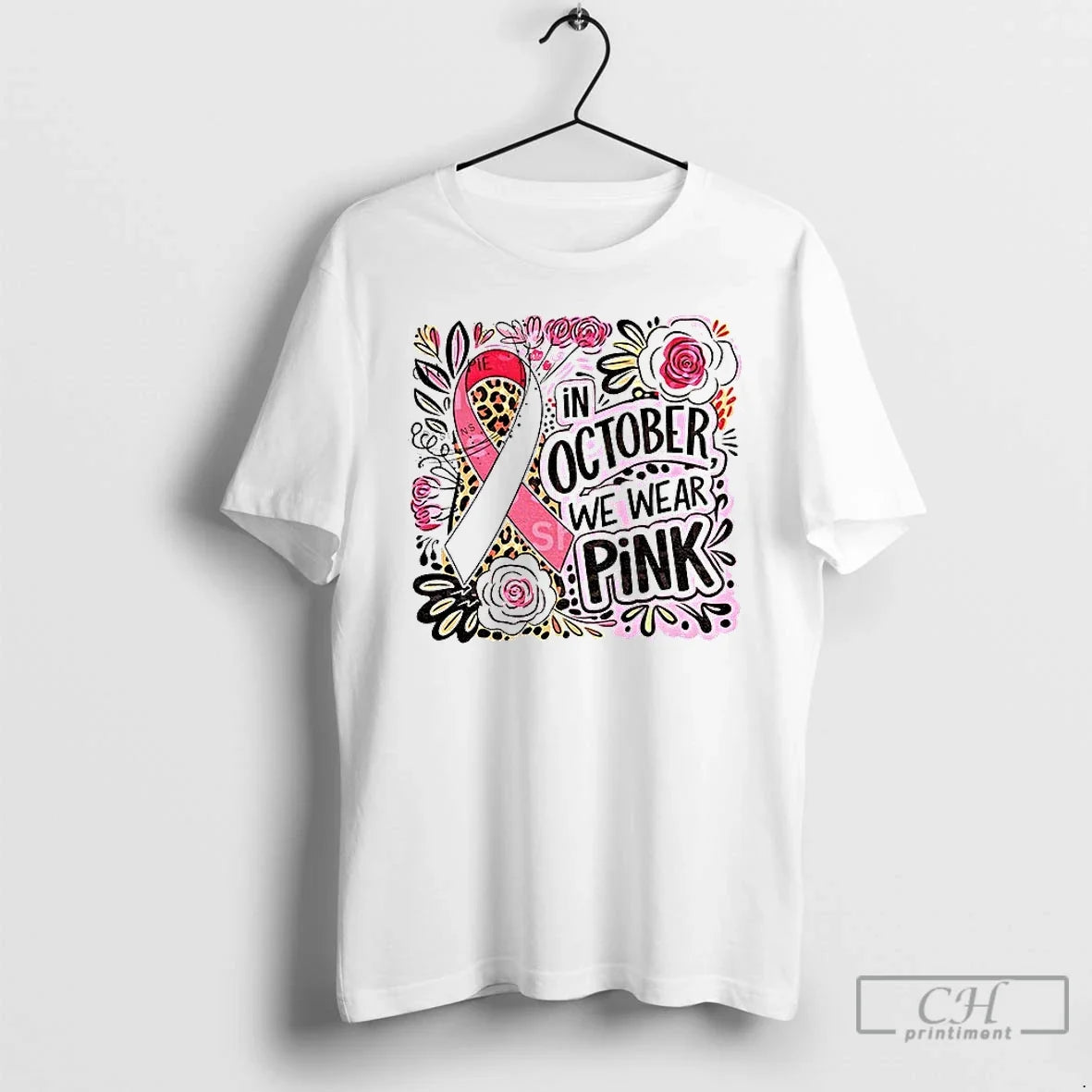 Preppy Breast Cancer Floral In October We Wear Pink - Adult & Kids T-Shirts, Sweatshirts & Hoodies apparel design preview 1