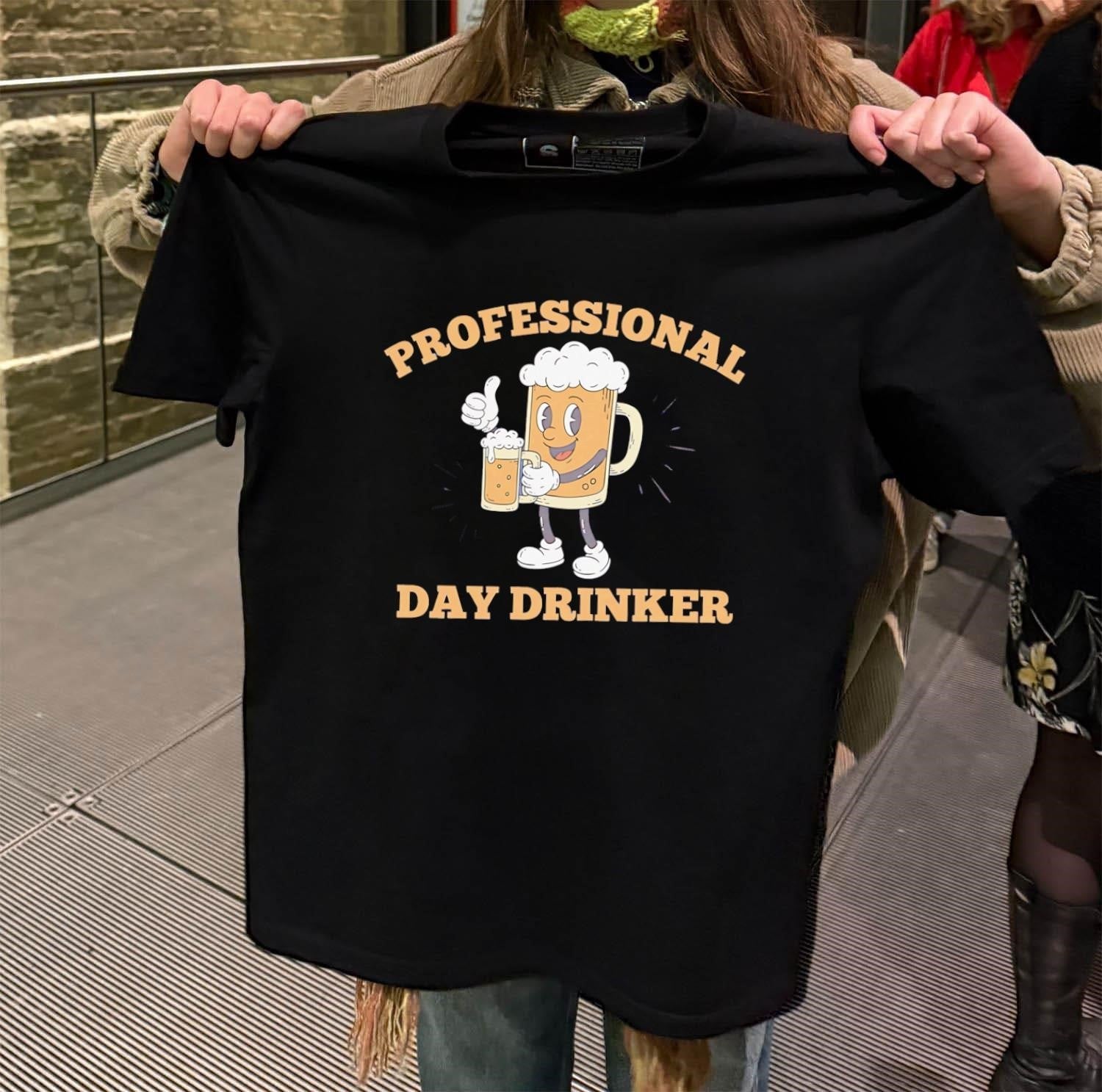 Professional Day Drinker Cartoon Beer Mug Thumbs Up - Adult & Kids T-Shirts, Sweatshirts & Hoodies apparel design preview 2