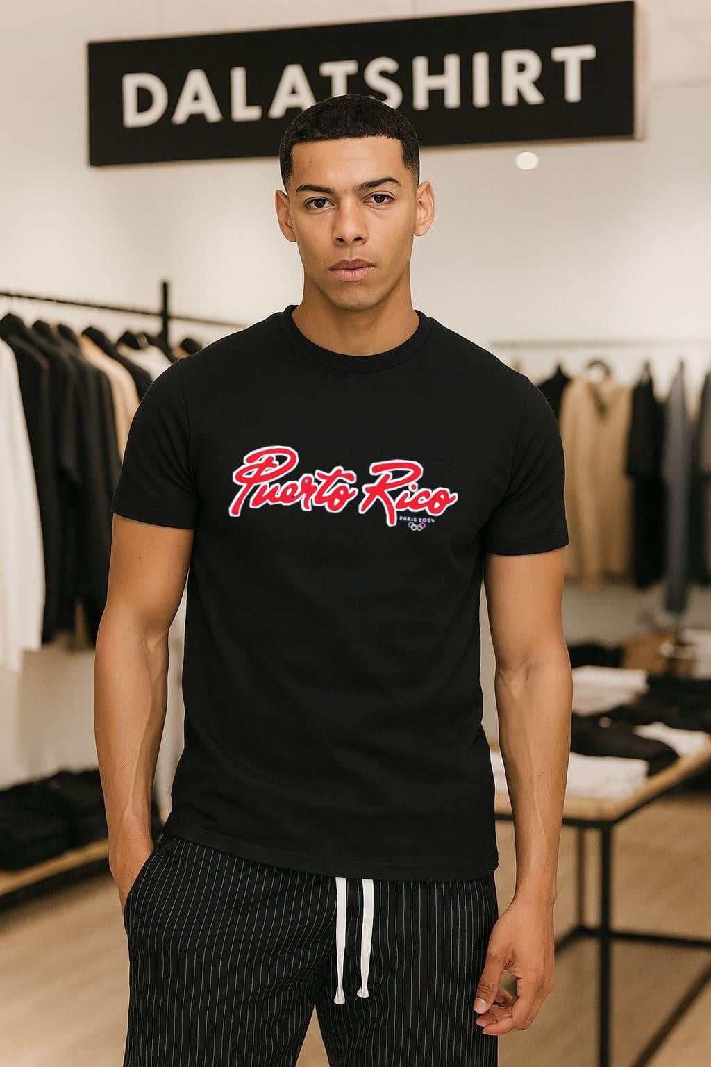 Puerto Rico Olympic Paris 2024 Red Script Logo Summer - Adult & Kids T-Shirts, Sweatshirts & Hoodies apparel design preview 1