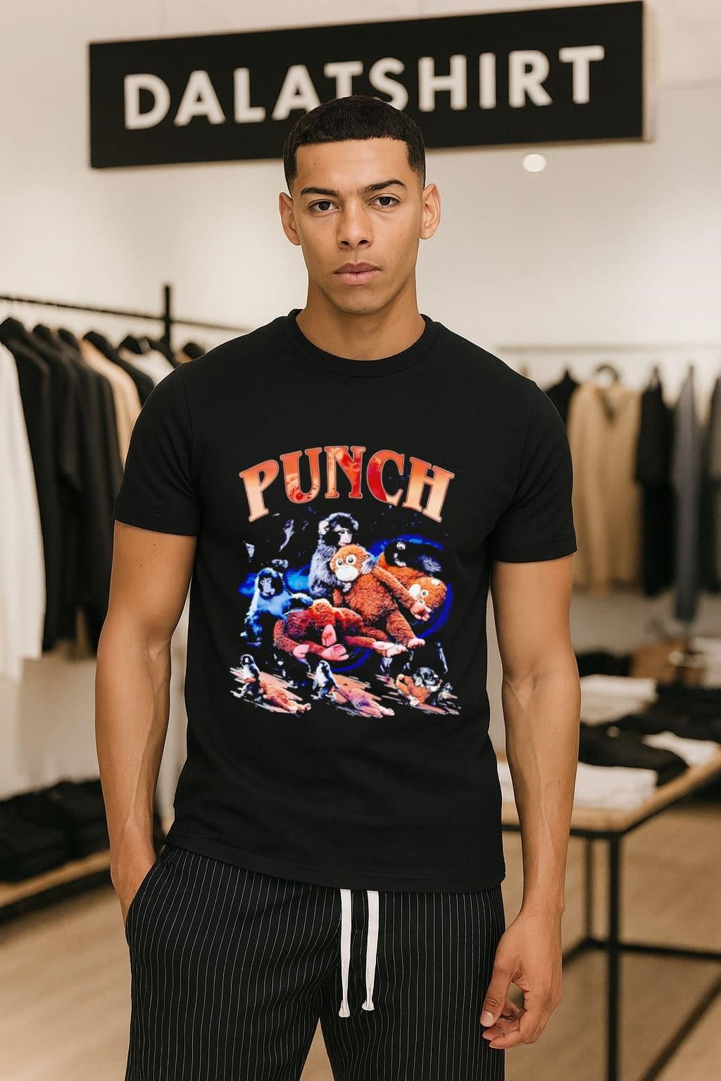 Punch Monkey Stuffed Animals Collage Art Graphic - Adult & Kids T-Shirts, Sweatshirts & Hoodies apparel design preview 1