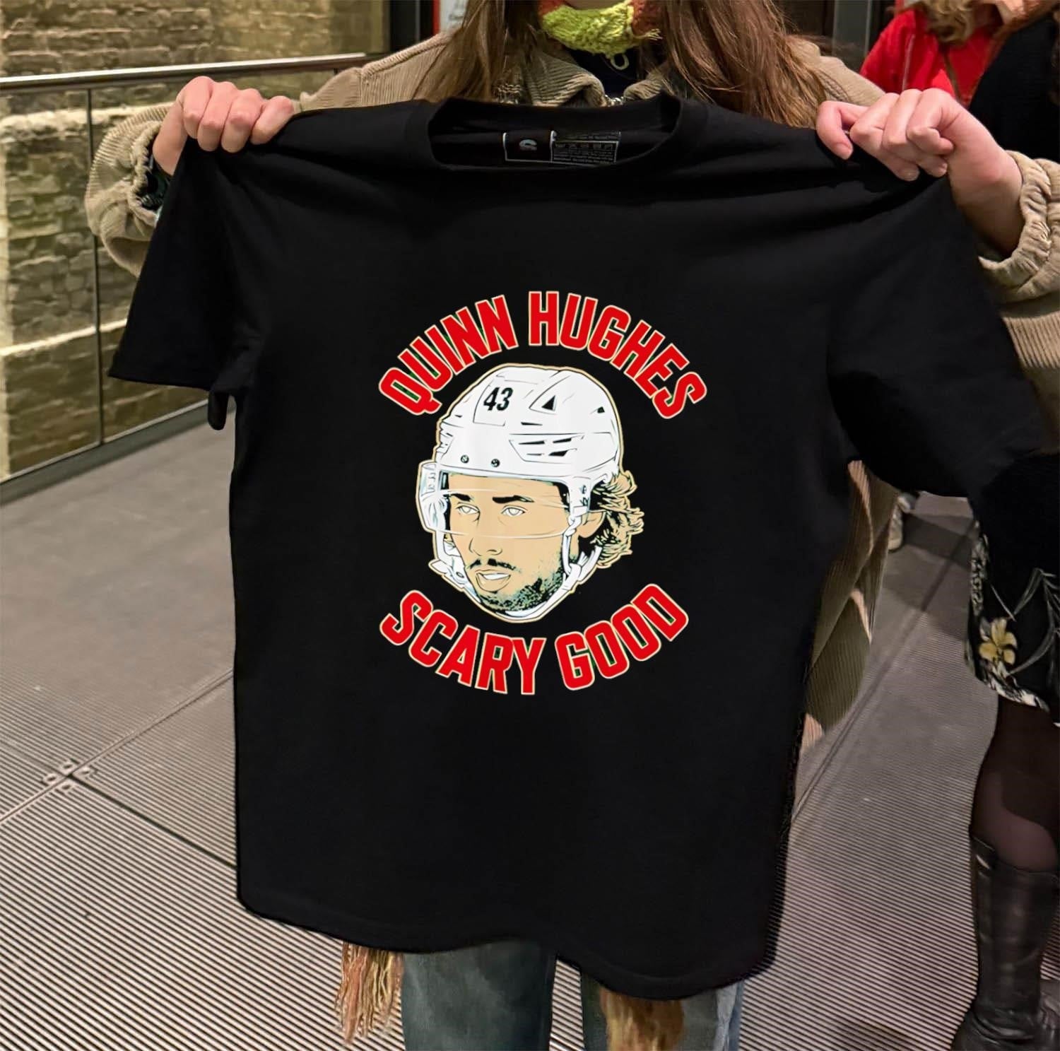Quinn Hughes 43 Vancouver Hockey Scary Good - Adult & Kids T-Shirts, Sweatshirts & Hoodies apparel design preview 2